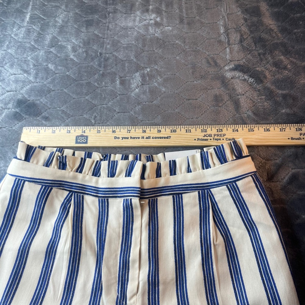 Express Womens 8R High Rise Ankle Paperbag Waist Striped Pants Cream Blue NEW - Picture 5 of 9